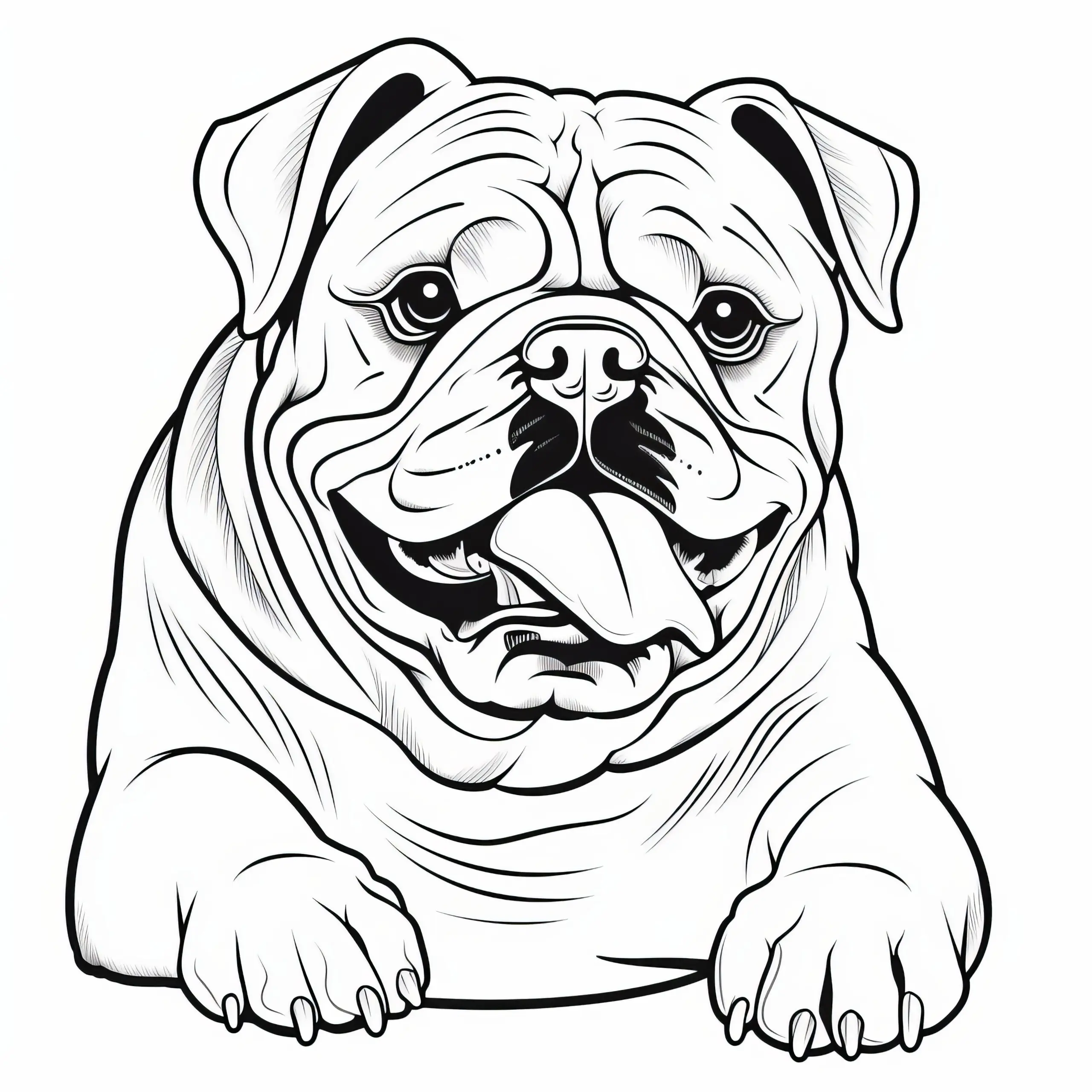 Kräftige Bulldogge: Malvorlage für Kinder kostenlos zum Download (Ausmalbild)