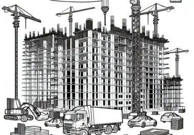 Kran auf Baustelle für Hochhaus – Ausmalbild kostenlos