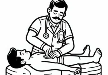 Krankenpfleger bei der Untersuchung eines Patienten – Ausmalbild Kostenlos