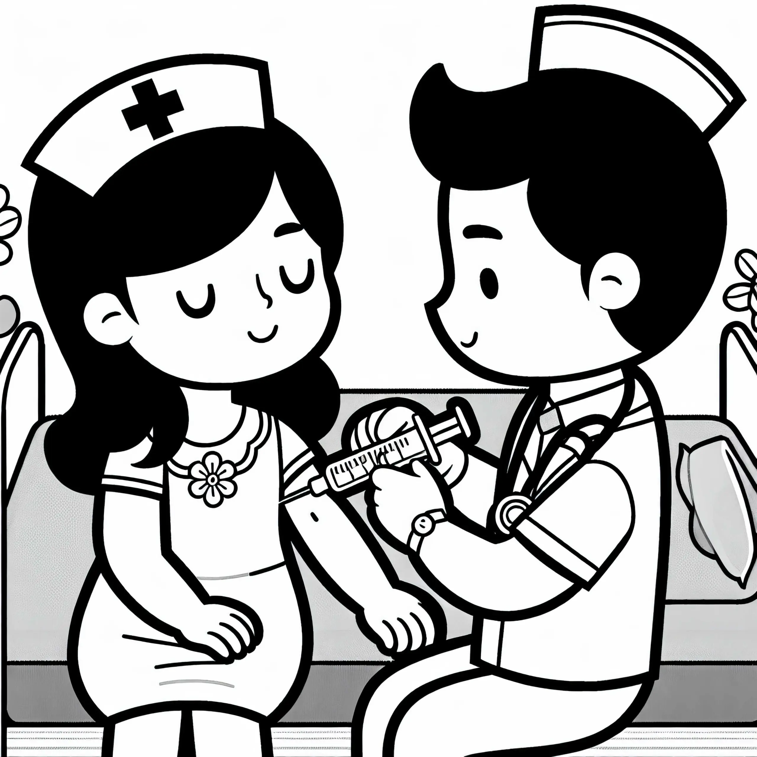 Krankenpfleger gibt Spritze – Ausmalbild kostenlos