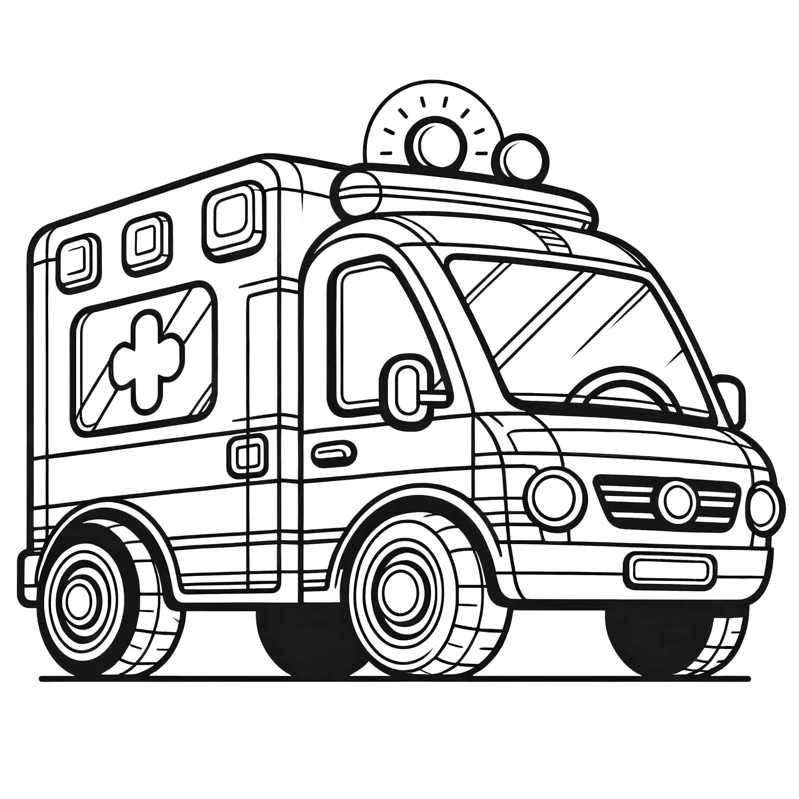 Krankenwagen mit Blaulicht: Einfaches Ausmalbild zum Download (Gratis)