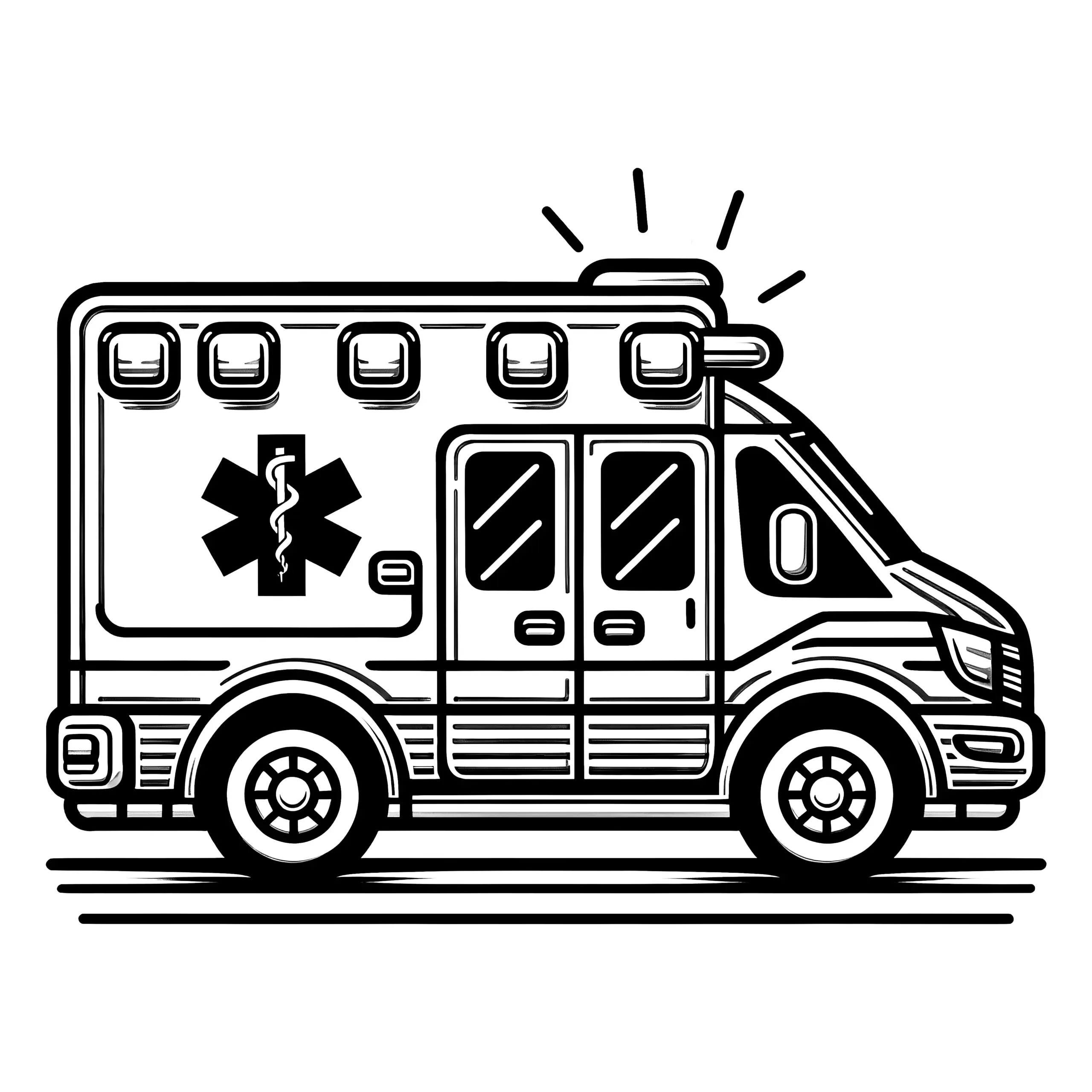Krankenwagen Seitenansicht: Malvorlage zum Herunterladen (Kostenlos) (Ausmalbild)