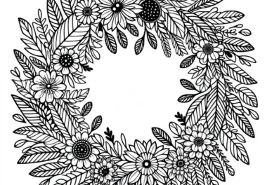 Blumenkranz aus saisonalen Blumen – Malvorlage kostenlos