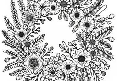 Kranz aus Wiesenblumen – Ausmalbild kostenlos