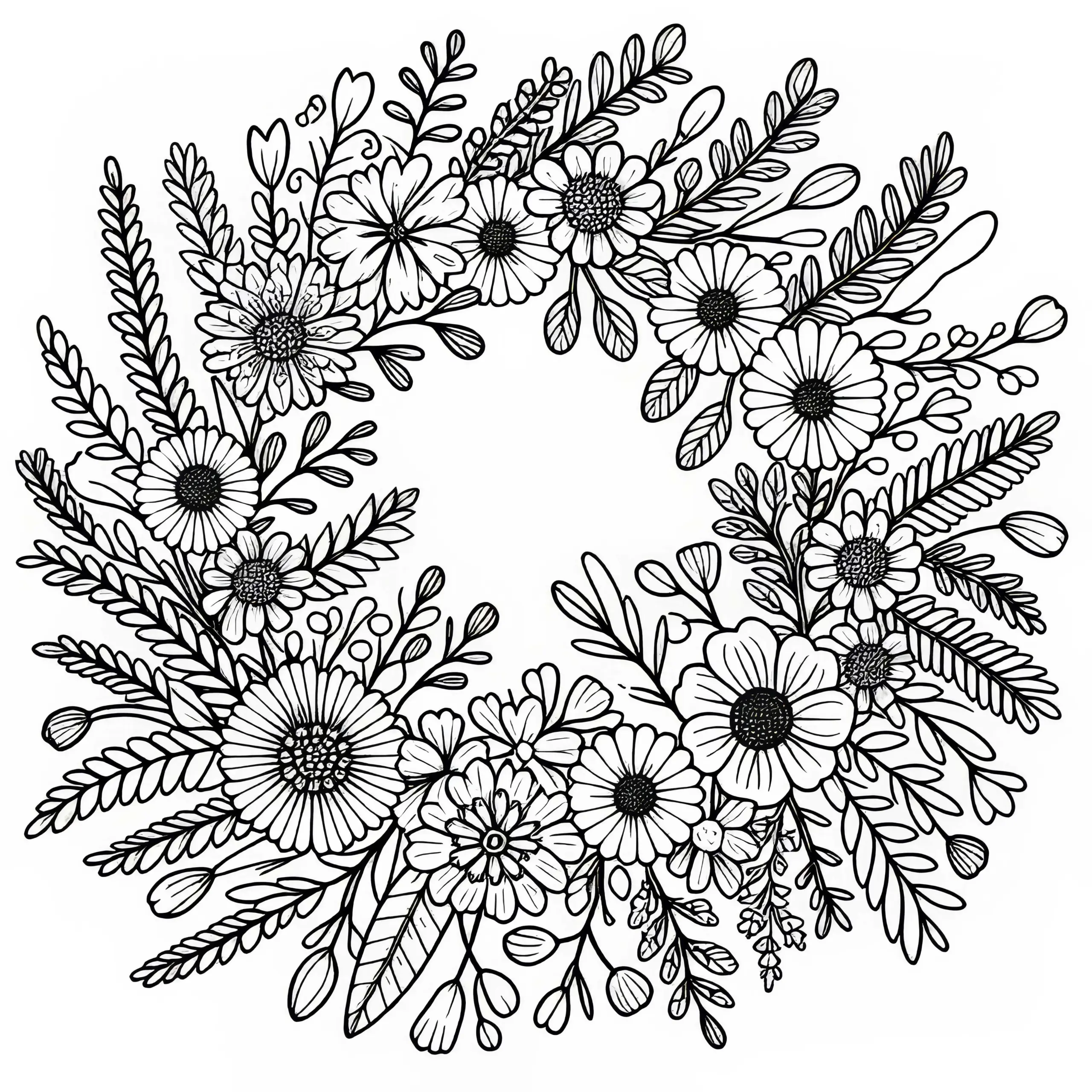 Kranz aus Wiesenblumen – Ausmalbild kostenlos