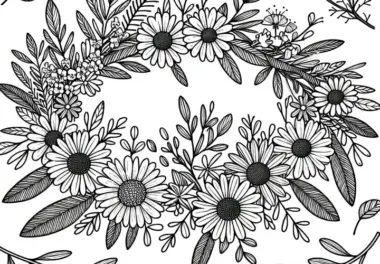 Kranz mit Kräutern und Blumen – Malvorlage kostenlos