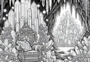 Kristallhöhle in der Tiefe – Thron Malvorlage kostenlos