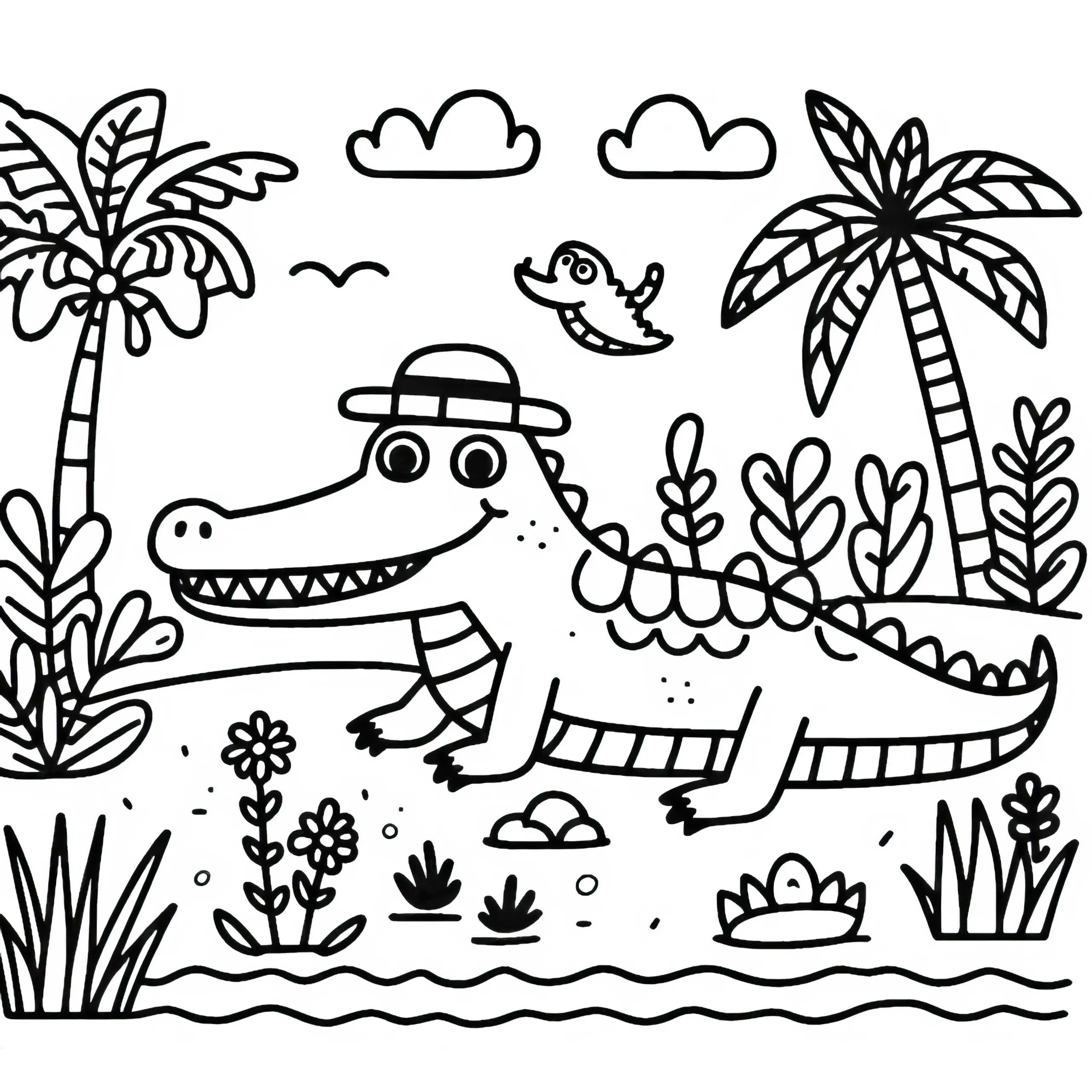 Krokodil Ausmalbild einfach gratis
