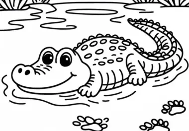 Krokodil krabbelt aus dem Wasser ans Ufer – Malvorlage gratis