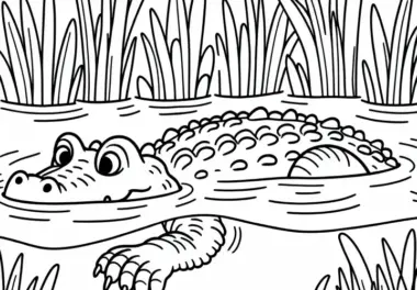 Krokodil schwimmt durch Wasser – Ausmalbild gratis