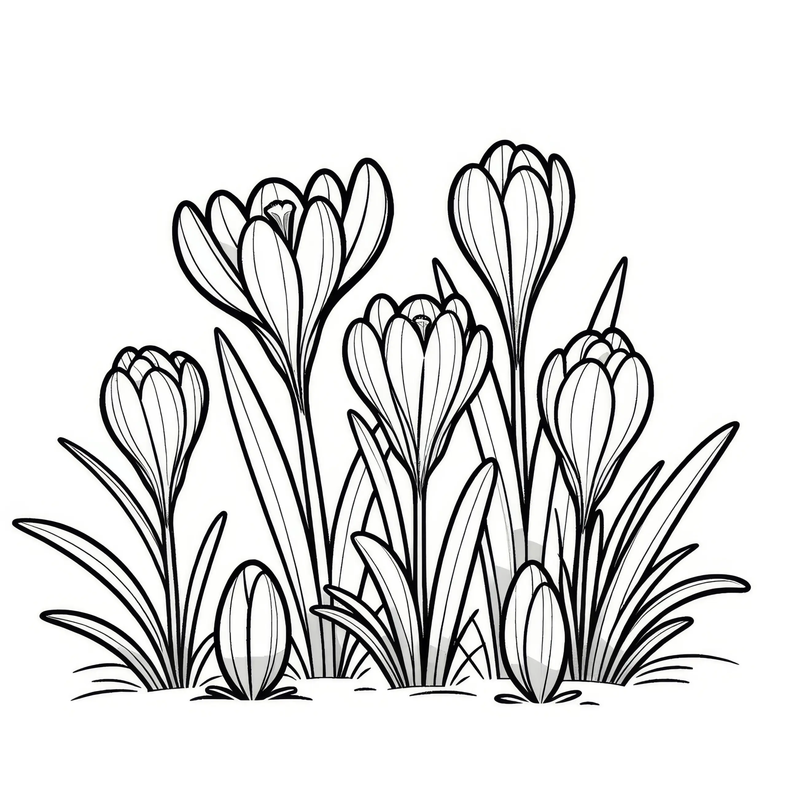 Krokusse als einfache Malvorlage: Gratis zum Download (Ausmalbild)
