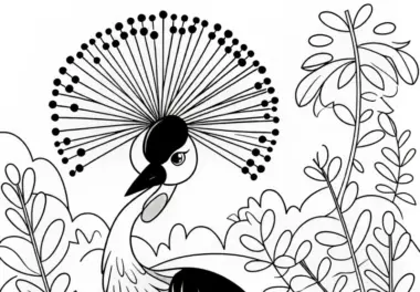 Kronenkranich – Grey Crowned Crane – Vogel aus Afrika – Ausmalbild gratis