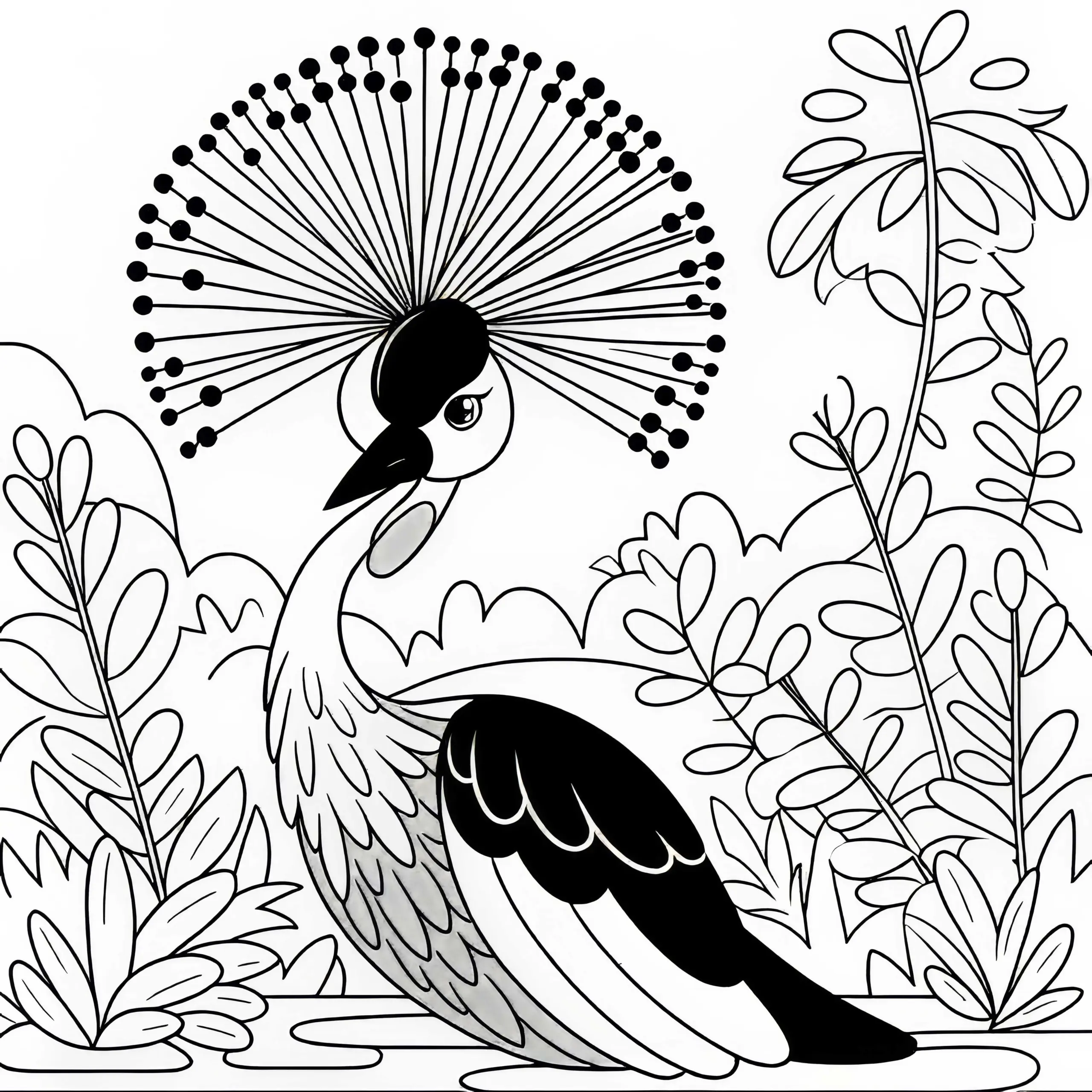 Kronenkranich – Grey Crowned Crane – Vogel aus Afrika – Ausmalbild gratis
