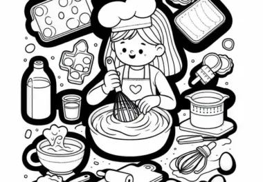 Ausmalbild Kuchen backen – Kostenlose Vorlage für dein kreatives Hobby