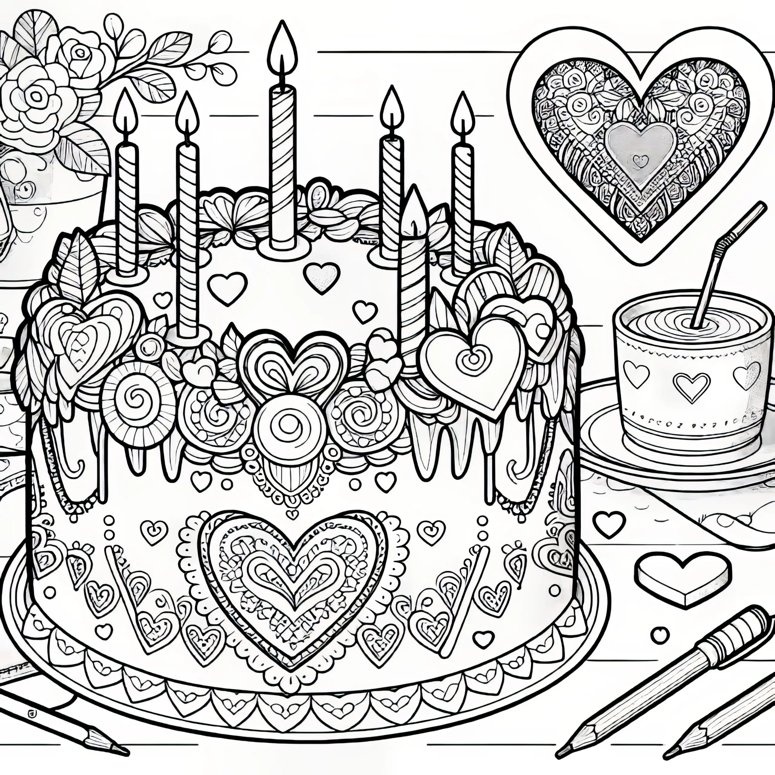 Kuchen mit Herz: Valentinstag Ausmalbild kostenlos