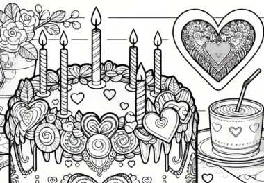 Kuchen mit Herz: Valentinstag Ausmalbild kostenlos