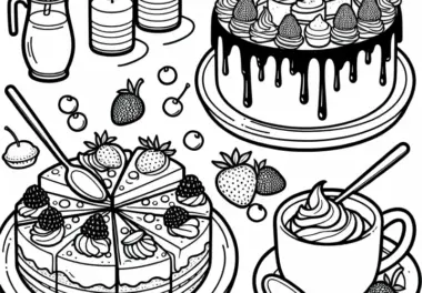 Kostenlose Ausmalvorlage für Kuchen und Torten als Dessert