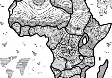 Künstlerische Landkarte Afrika als Ausmalbild kostenlos herunterladen