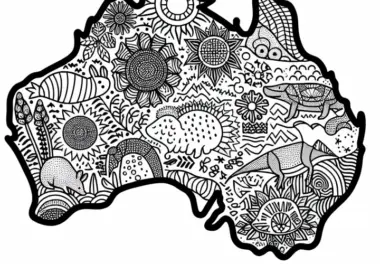 Künstlerische Landkarte Australien Ozeanien Ausmalbild Gratis
