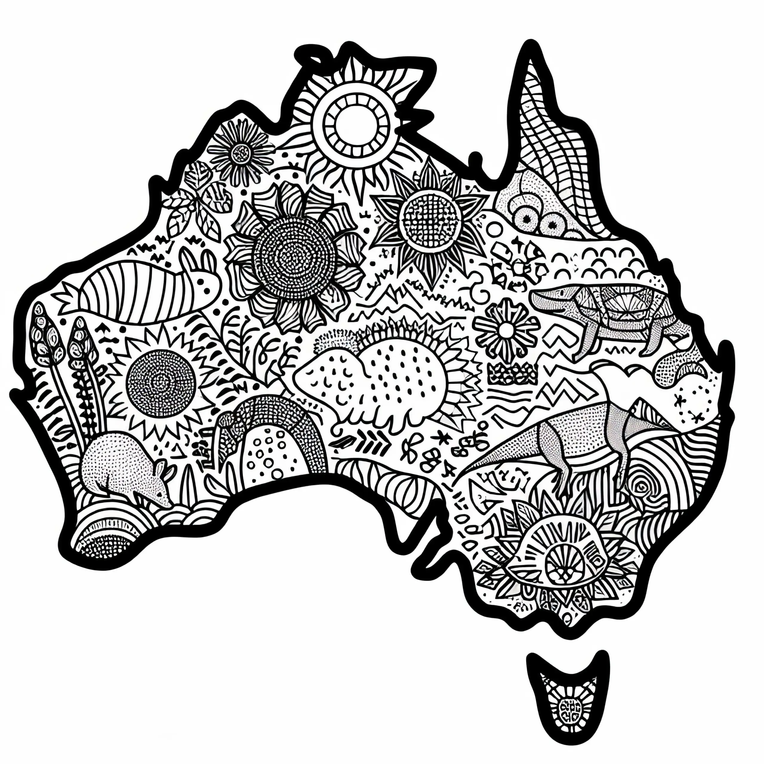 Künstlerische Landkarte Australien Ozeanien Ausmalbild Gratis