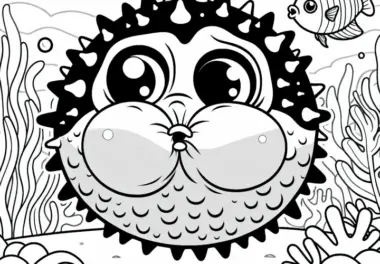 Ausmalbild eines Kugelfisches, der sich aufbläst – Kostenloser Download