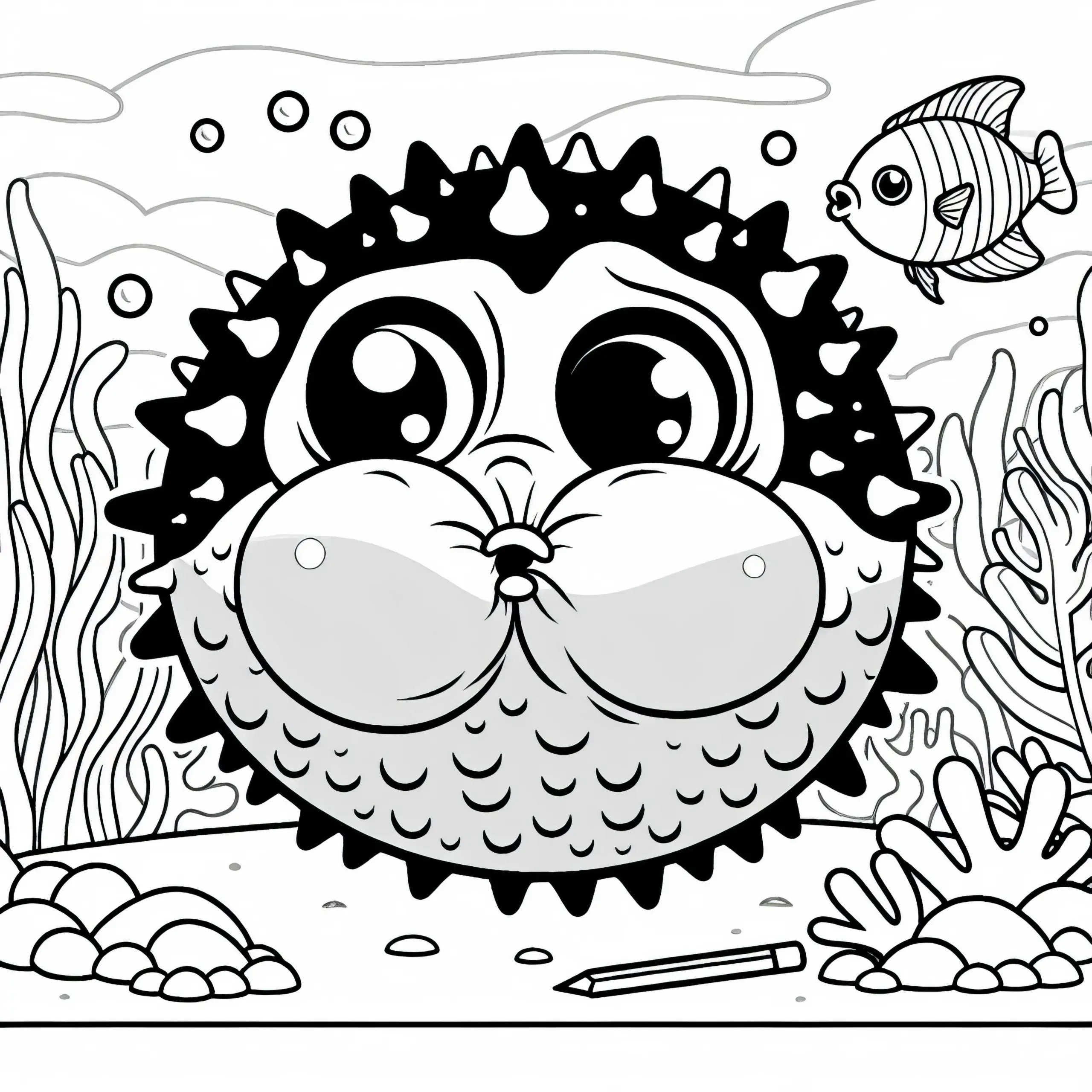 Ausmalbild eines Kugelfisches, der sich aufbläst – Kostenloser Download