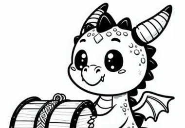 Kuscheltier Drache Bewacht Stolz Spielzeug Schatz Ausmalbild Kostenlos