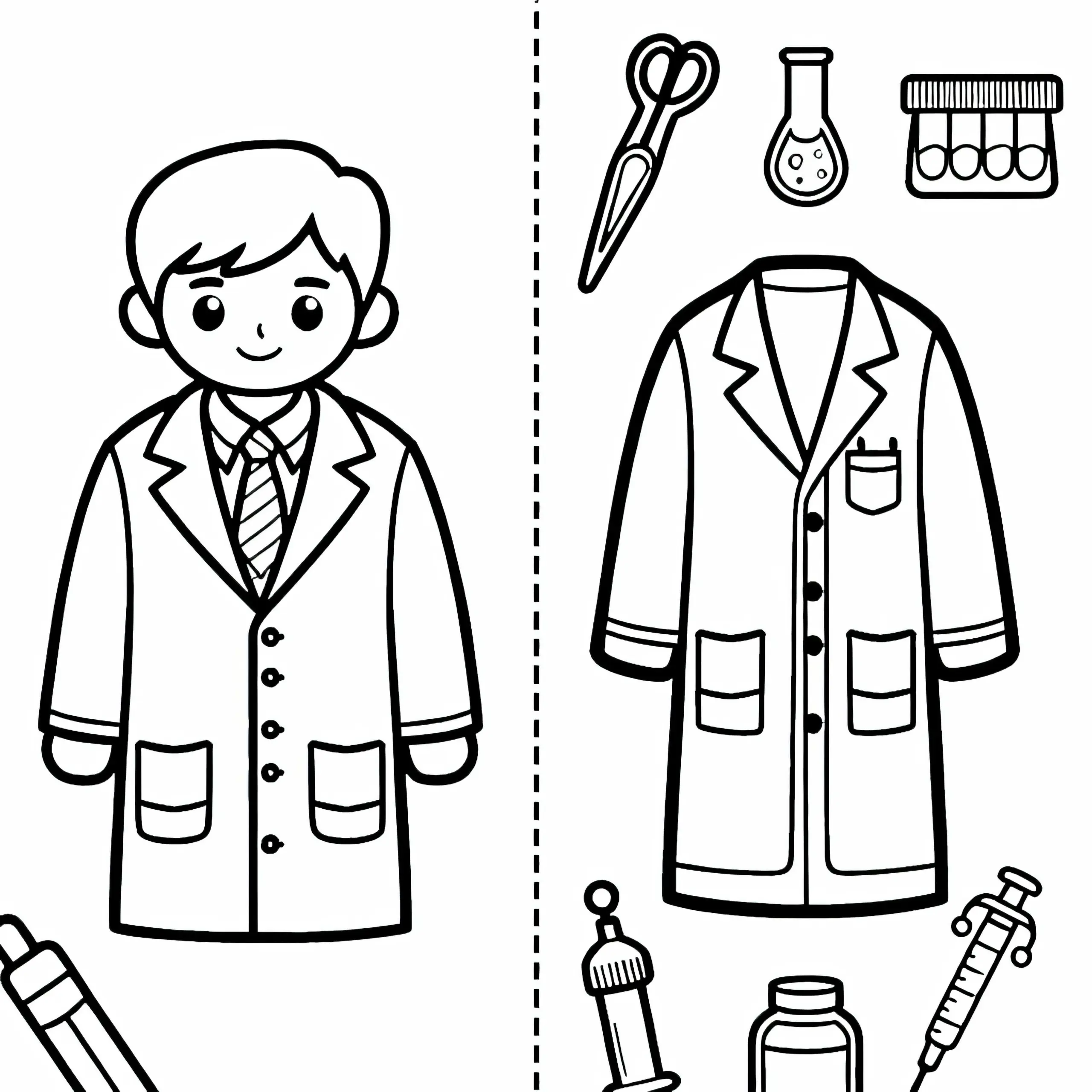 Laborkittel für Wissenschaftler – Malvorlage Kostenlos Herunterladen (Ausmalbild)