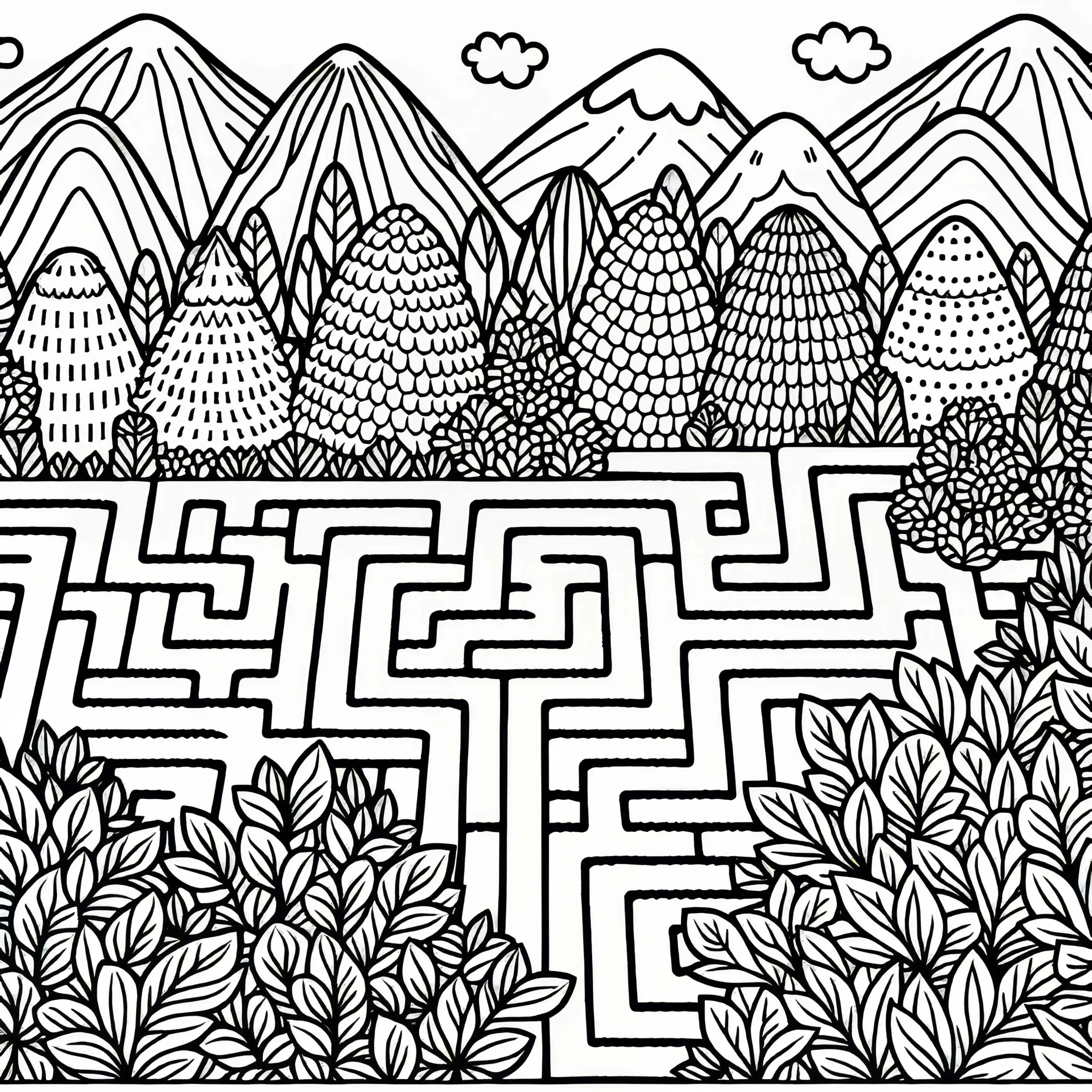 Labyrinth aus hohen Hecken: Ausmalbild kostenlos