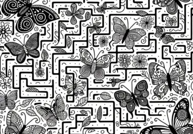 Labyrinth mit Schmetterlingen – Ausmalbild für Mädchen ab neun – Gratis