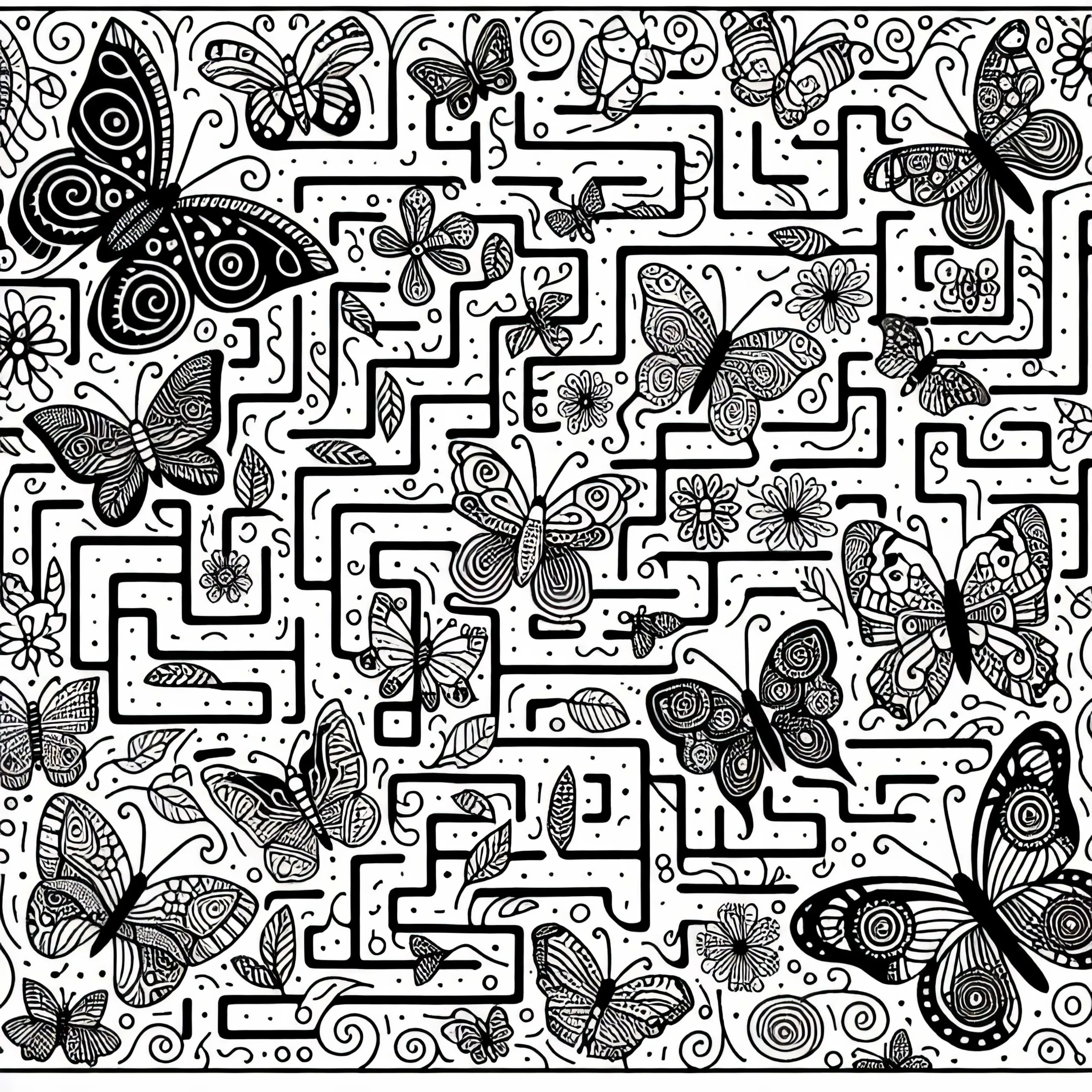 Labyrinth mit Schmetterlingen – Ausmalbild für Mädchen ab neun – Gratis