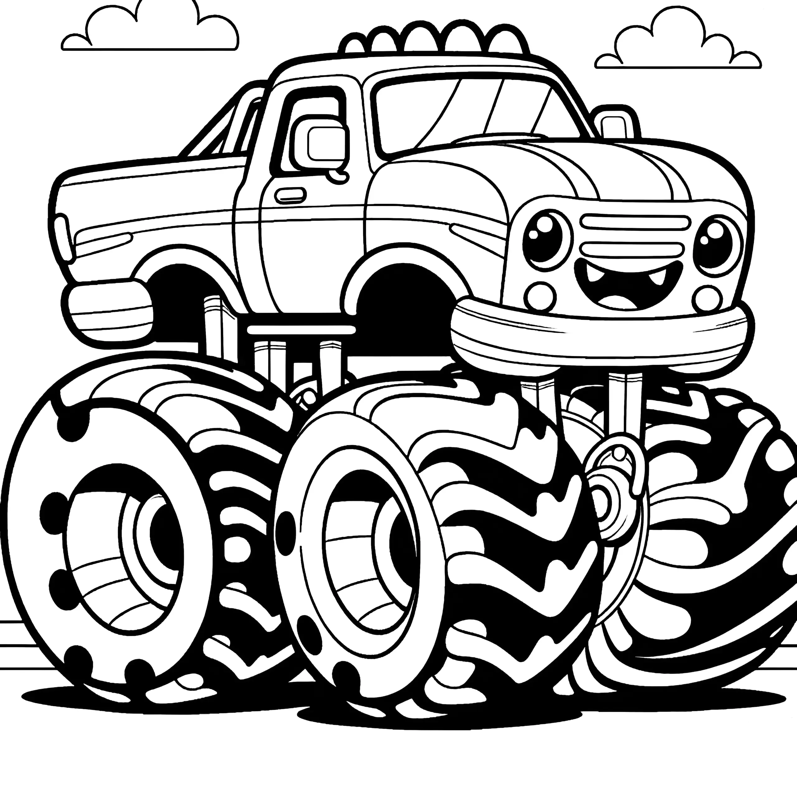 Lachender Monstertruck: Ausmalbild kostenlos zum Download