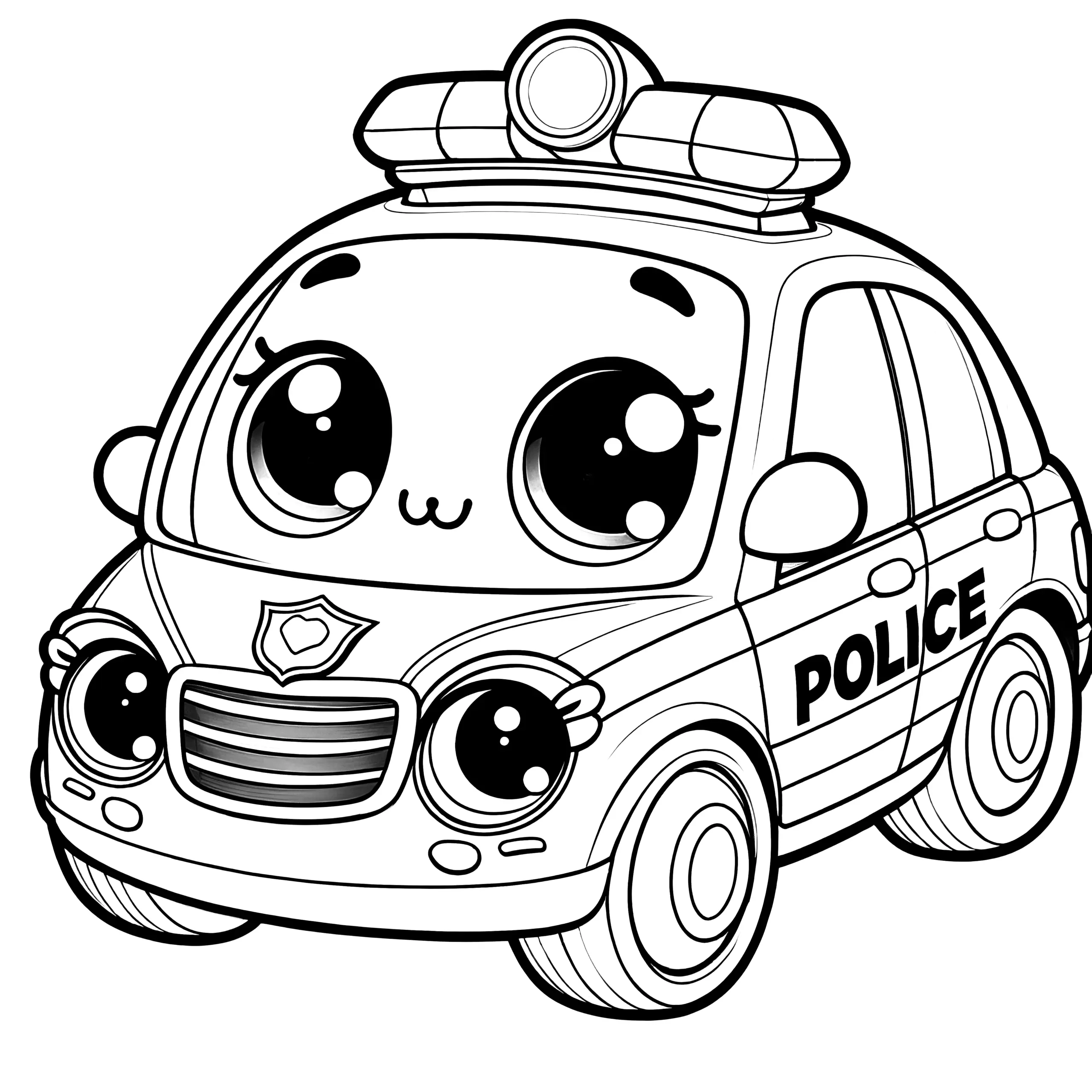 Lachender Polizeiwagen: Freundliches Ausmalbild für Kinder (Gratis)
