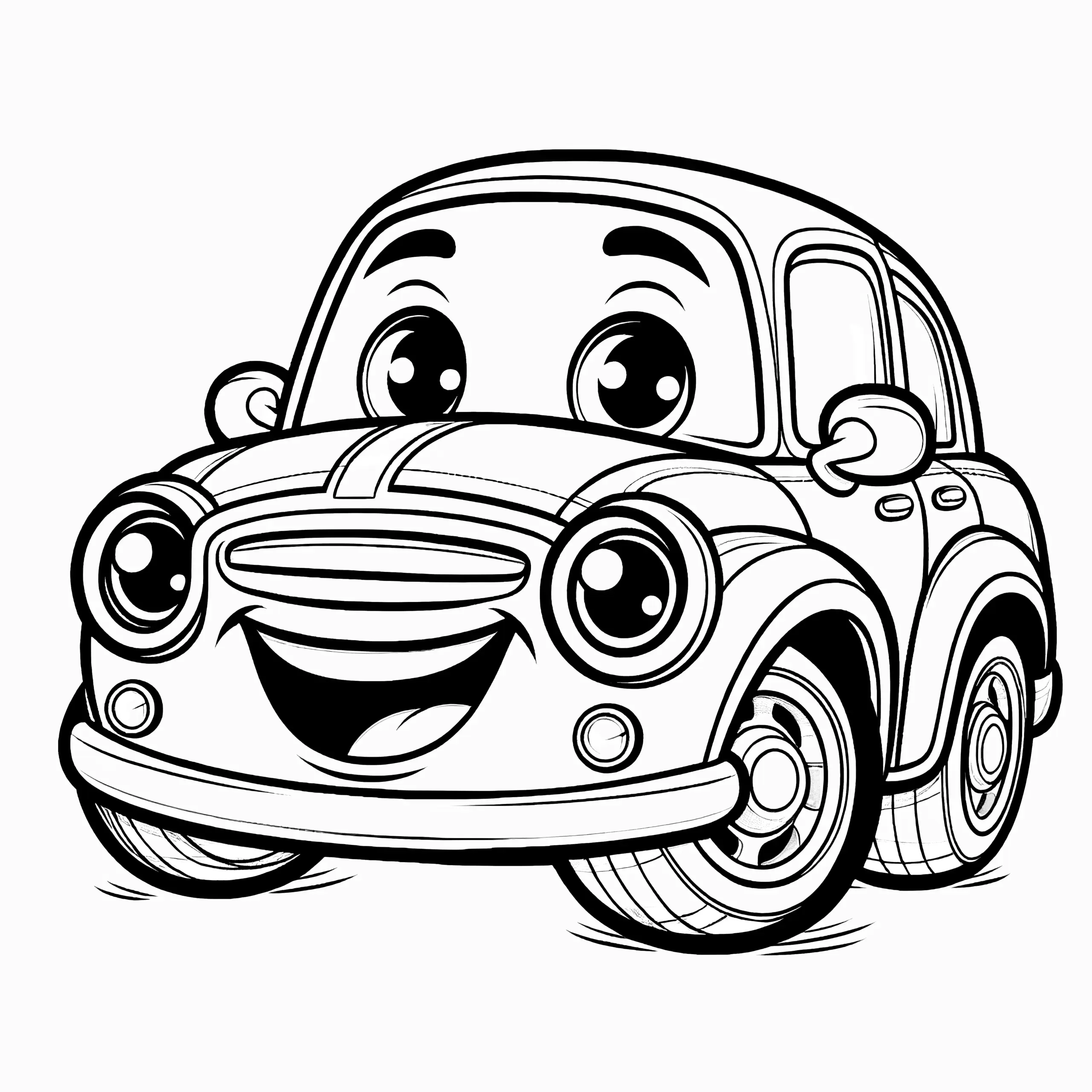 Lachendes kleines Auto: Bild zum Ausmalen für Kinder (Kostenlos) (Ausmalbild)