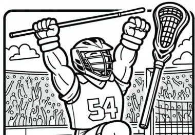Lacrosse-Spieler hebt nach Tor jubelnd die Arme – Malvorlage gratis