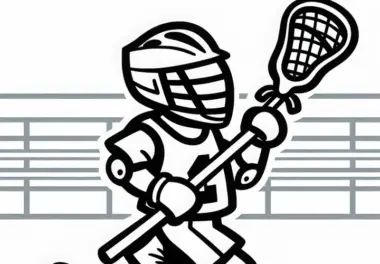 Lacrossespieler läuft mit erhobenem Schläger über das Feld – Ausmalbild gratis