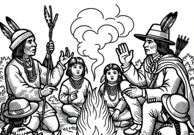 Lagerfeuer bei Ureinwohnern Ausmalbild Entdeckung Amerikas gratis