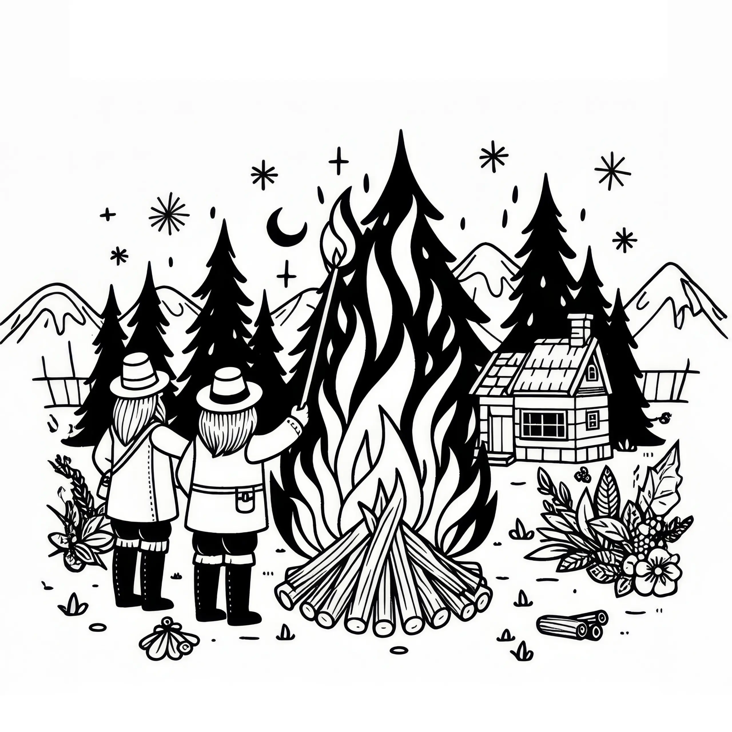 Lagerfeuer zum Martinsfest: Einfache Malvorlage (Gratis) (Ausmalbild)