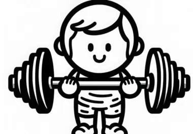 Langhantel mit Gewichten für Bodybuilder – Ausmalbild einfach kostenlos