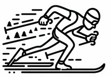 Langlauf Wettkämpfer sprintet zur Ziellinie – Ausmalbild kostenlos