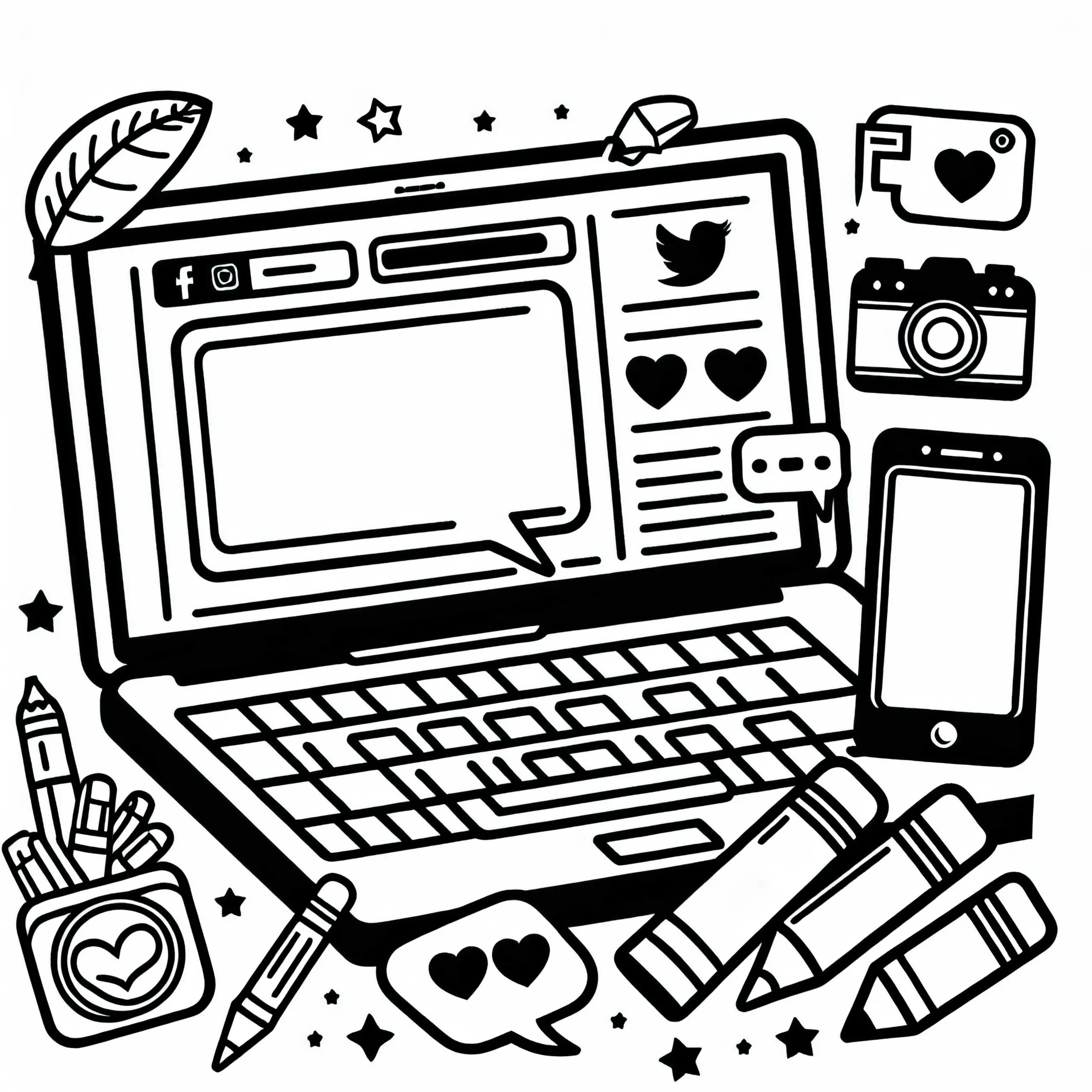 Laptop für Influencer – Malvorlage Kostenlos (Ausmalbild)