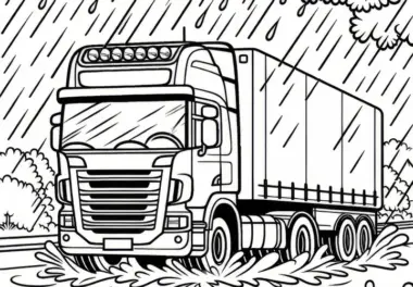 Laster fährt durch Regen – Malvorlage gratis