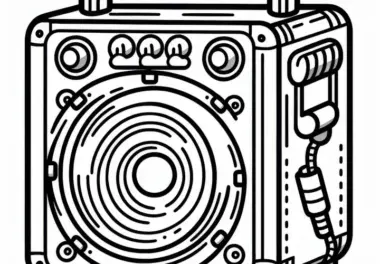 Ausmalbild Lautsprecher für elektronische Instrumente – Kostenloses Zubehörausmalbild