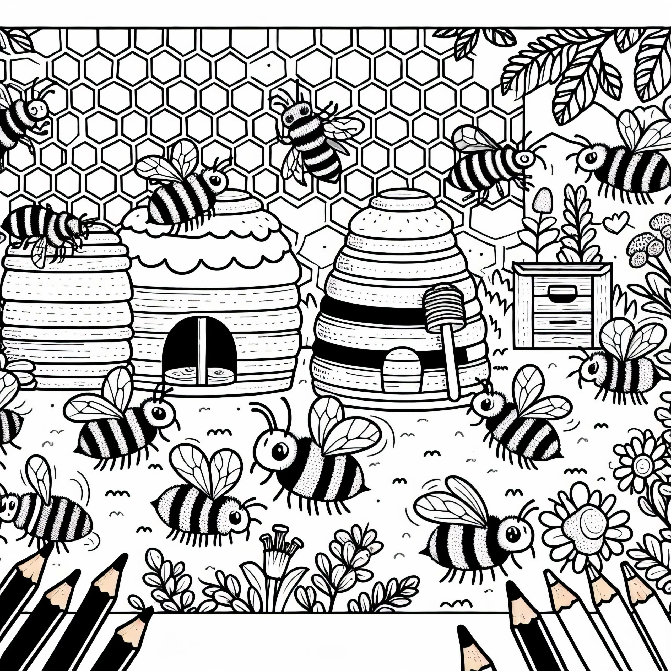 Leben im Bienenstock: Malvorlage (Gratis) (Ausmalbild)
