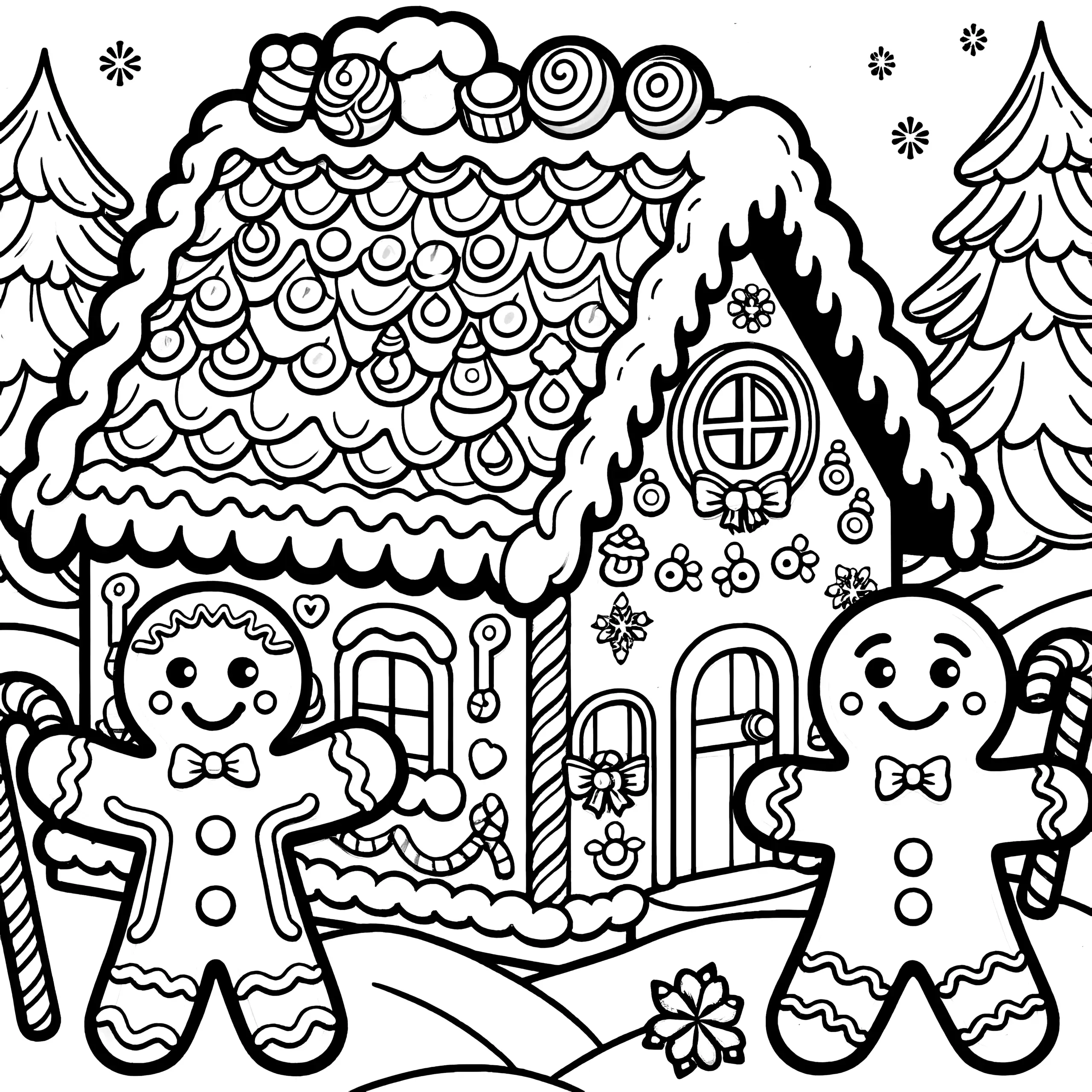 Lebkuchenhaus: kostenloses Ausmalbild