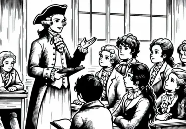 Lehrer erklärt in der Schule, warum Menschen gleiche Rechte fordern – Malvorlage Französische Revolution kostenlos
