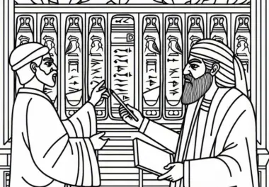 Lehrer erklärt mit Tontafeln Gesetzesregel Ausmalbild Mesopotamien gratis