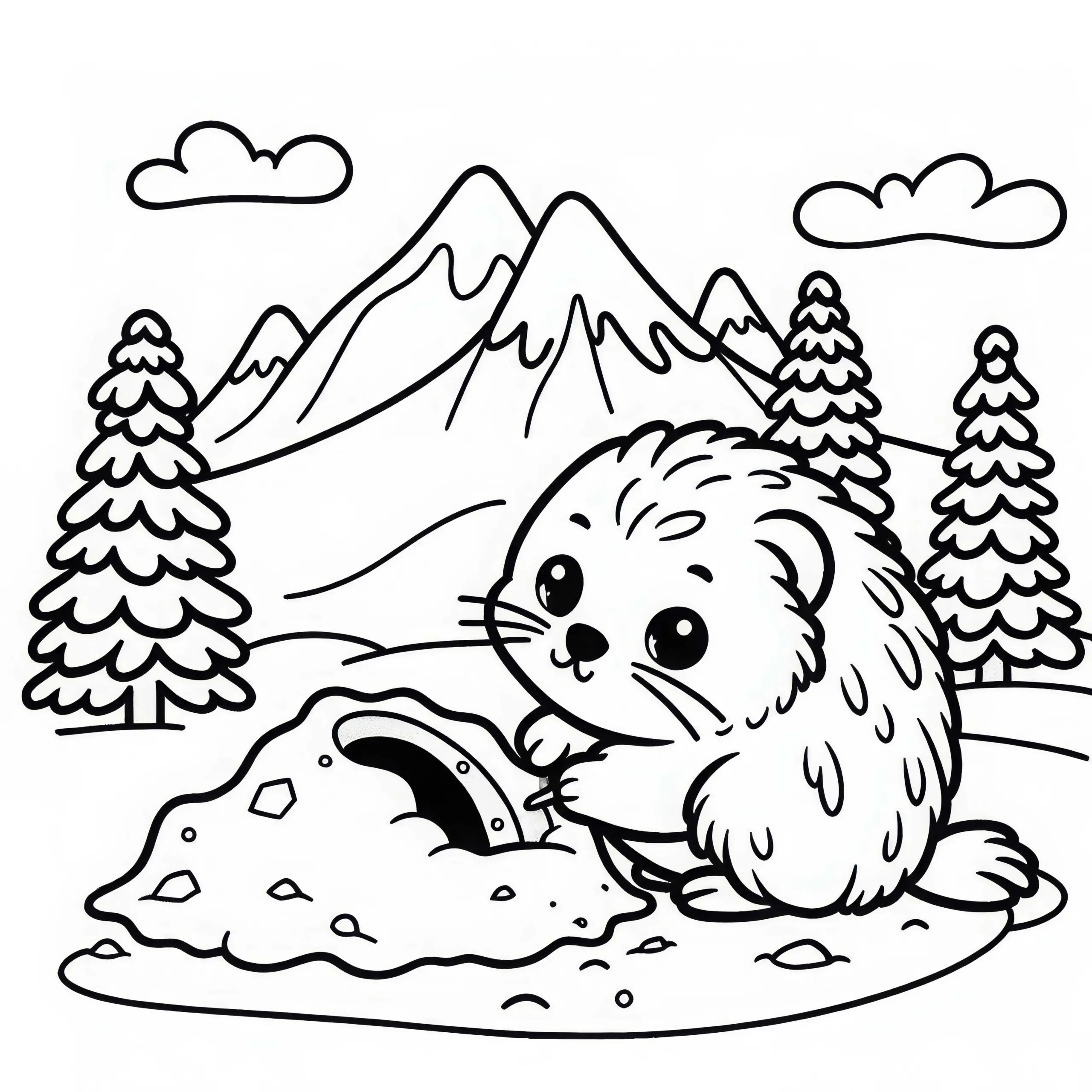 Lemming gräbt sich Höhle in den Schnee – Ausmalbild kostenlos