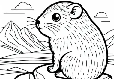 Lemming sitzt auf einem Felsen und blickt in die Weite – Malvorlage gratis