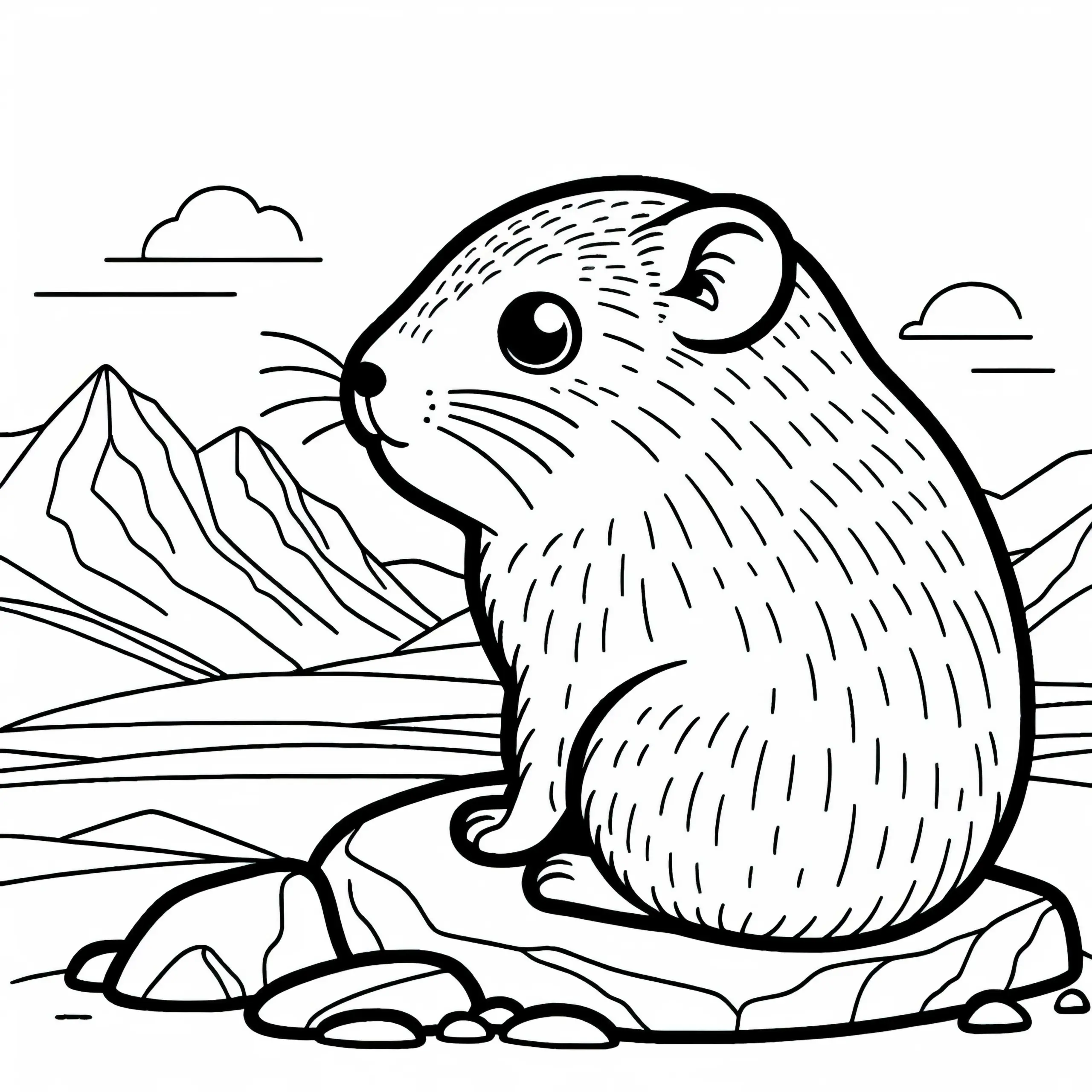 Lemming sitzt auf einem Felsen und blickt in die Weite – Malvorlage gratis (Ausmalbild)